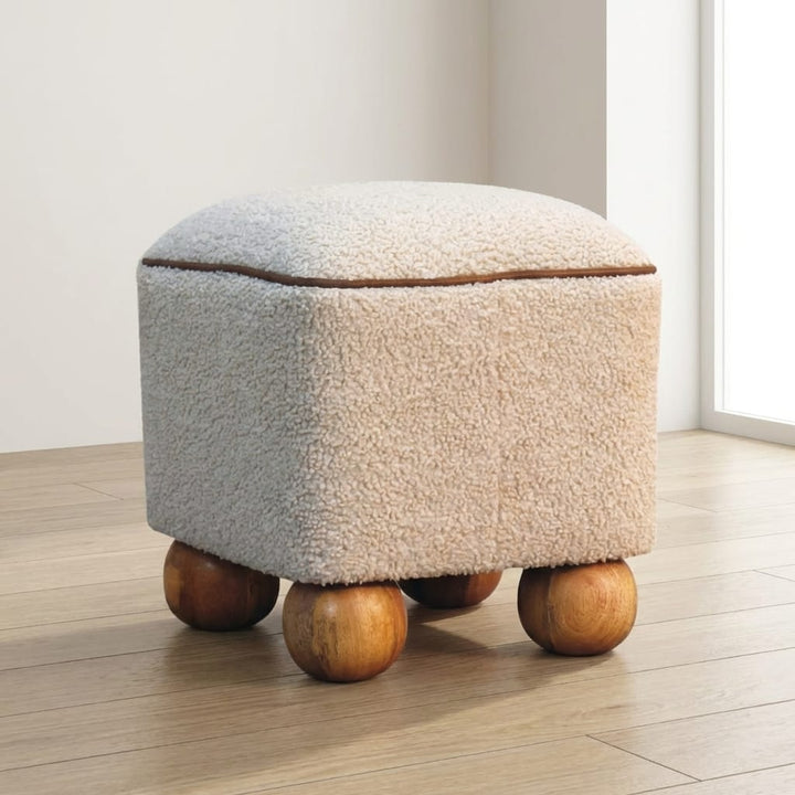 Serenity Footstool - Solid Mango Wood Accent Stool for Living Room - main view showing handcrafted solid mango wood stool