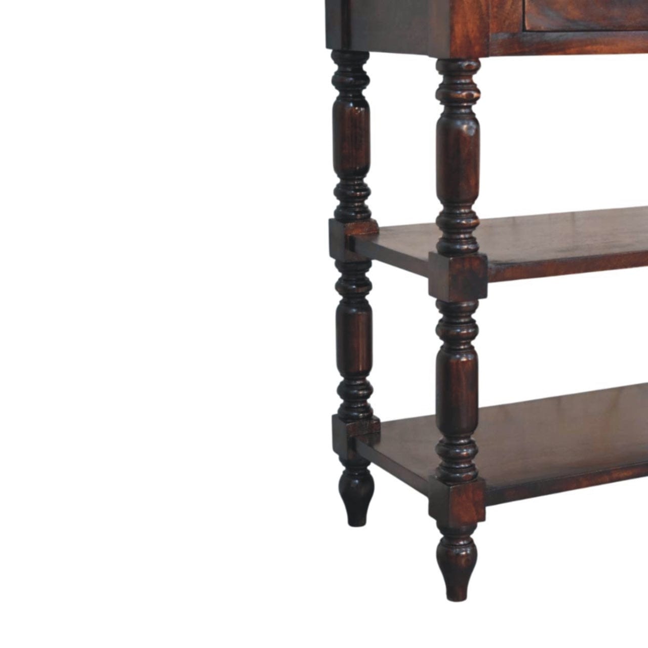 Turned legs Cherry End Table - Solid Mango Wood Side Table for Living Room - product view 6 showing handcrafted solid...
