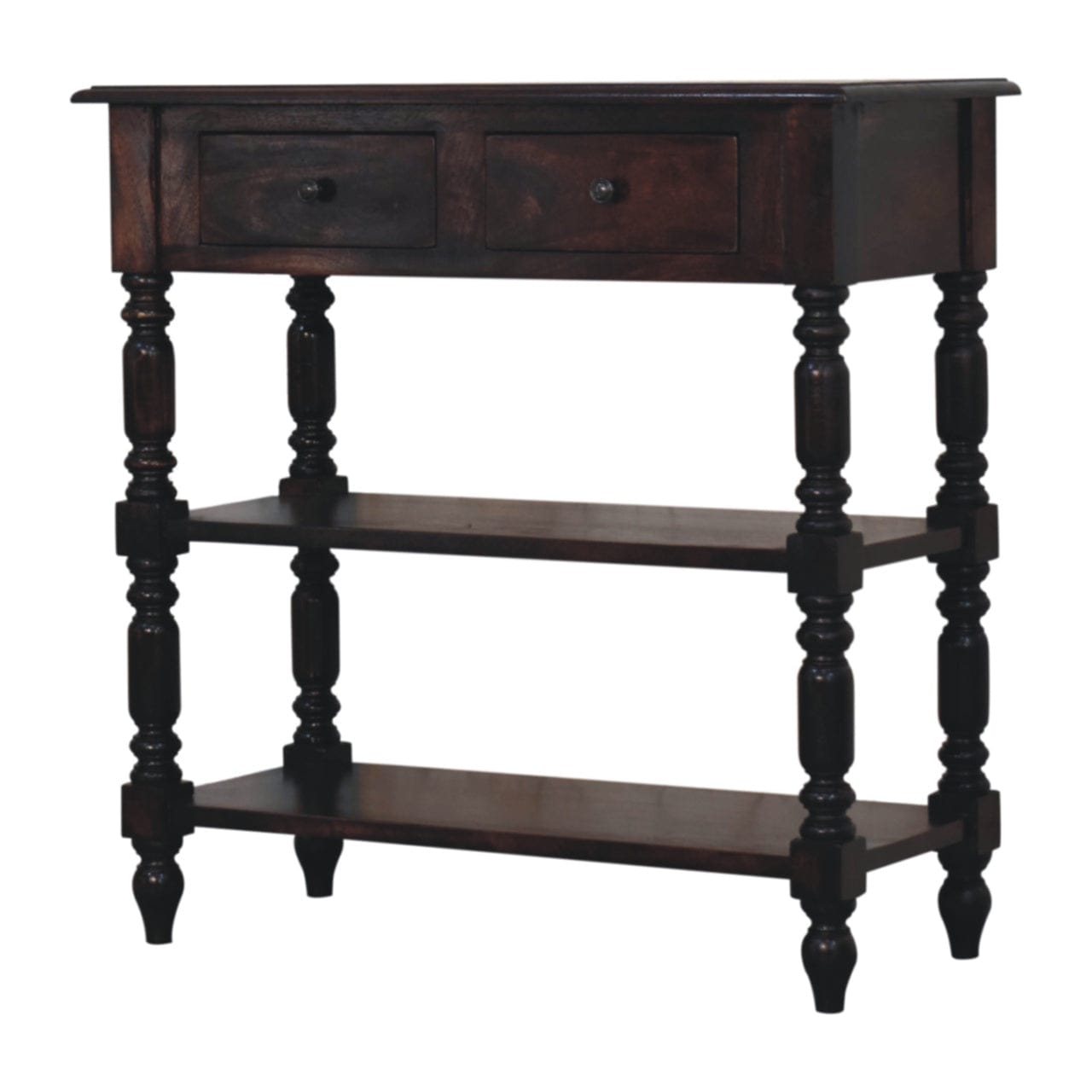 Turned legs Cherry End Table - Solid Mango Wood Side Table for Living Room - product view 3 showing handcrafted solid...