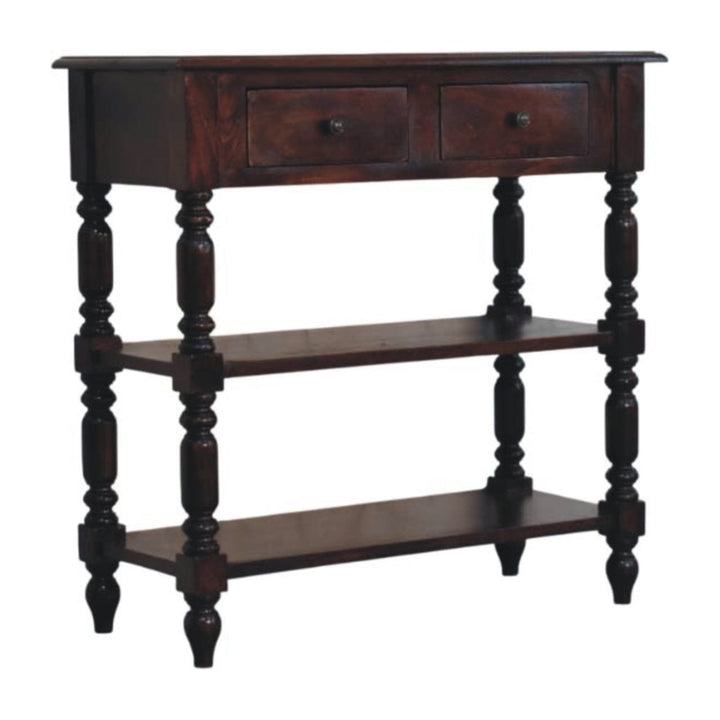 Turned legs Cherry End Table - Solid Mango Wood Side Table for Living Room - product view 2 showing handcrafted solid...