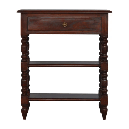 Solid Mango Wood Console Table - Cherry Finish Hallway & Entryway Table - product view 8 showing handcrafted solid mango...