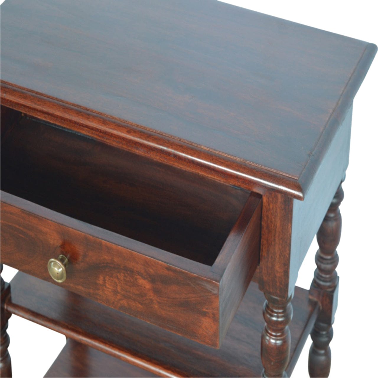 Solid Mango Wood Console Table - Cherry Finish Hallway & Entryway Table - product view 6 showing handcrafted solid mango...