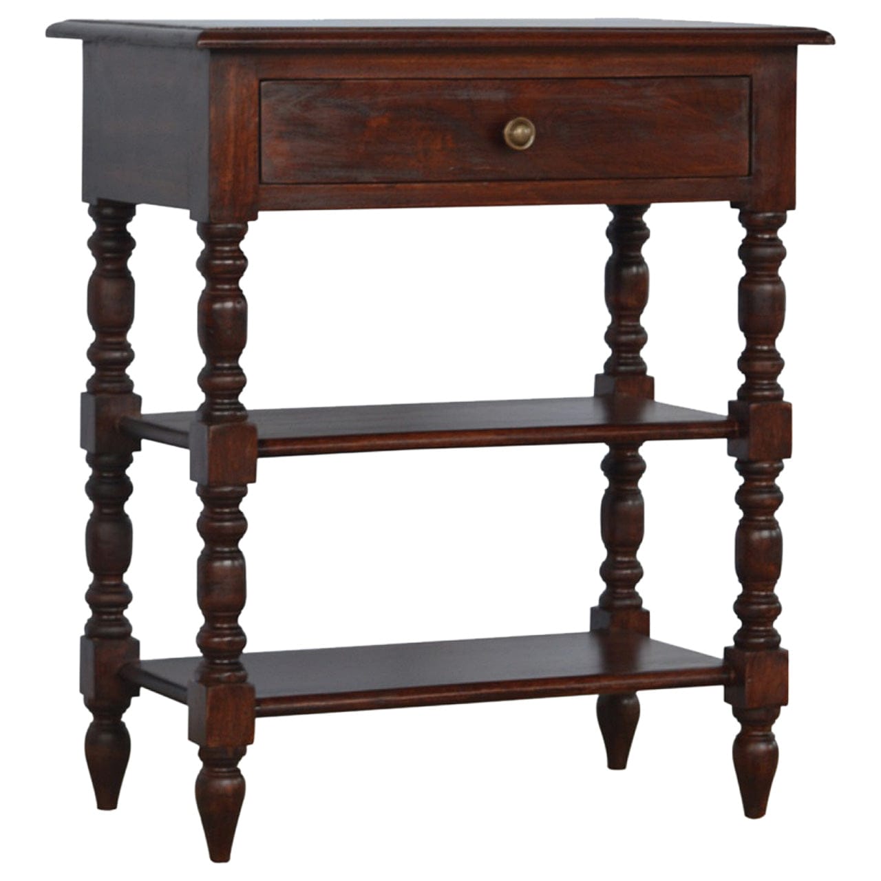 Solid Mango Wood Console Table - Cherry Finish Hallway & Entryway Table - product view 3 showing handcrafted solid mango...