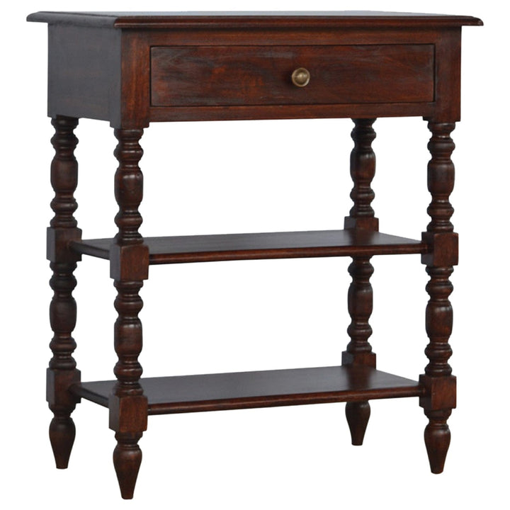 Solid Mango Wood Console Table - Cherry Finish Hallway & Entryway Table - product view 3 showing handcrafted solid mango...