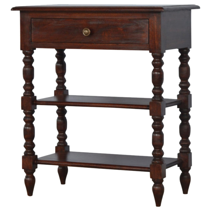 Solid Mango Wood Console Table - Cherry Finish Hallway & Entryway Table - product view 2 showing handcrafted solid mango...