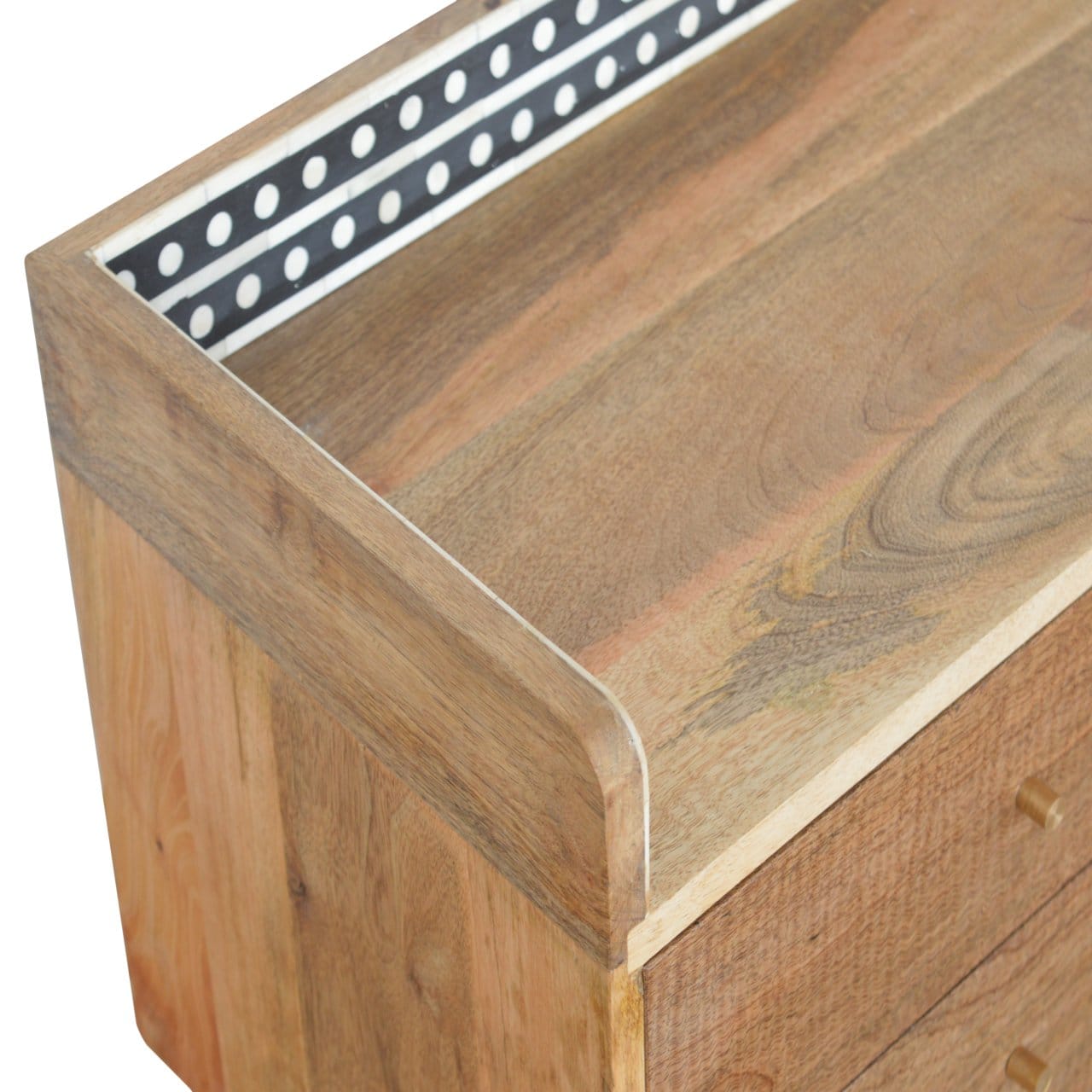 Bone Inlay Gallery Back TV Stand - Solid Mango Wood Entertainment Center for Living Room - product view 4 showing...