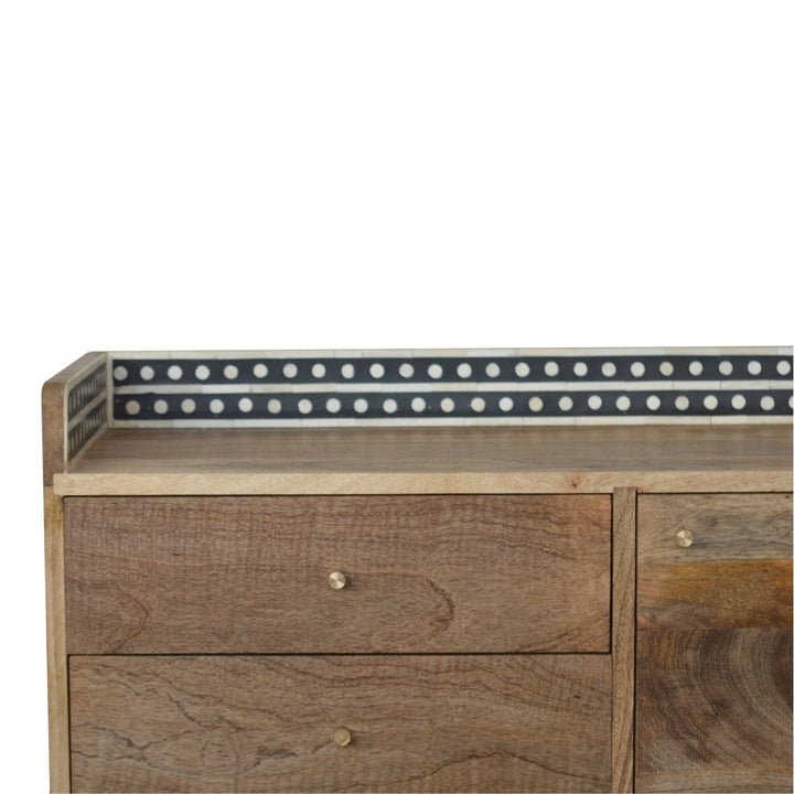 Bone Inlay Gallery Back TV Stand - Solid Mango Wood Entertainment Center for Living Room - product view 3 showing...