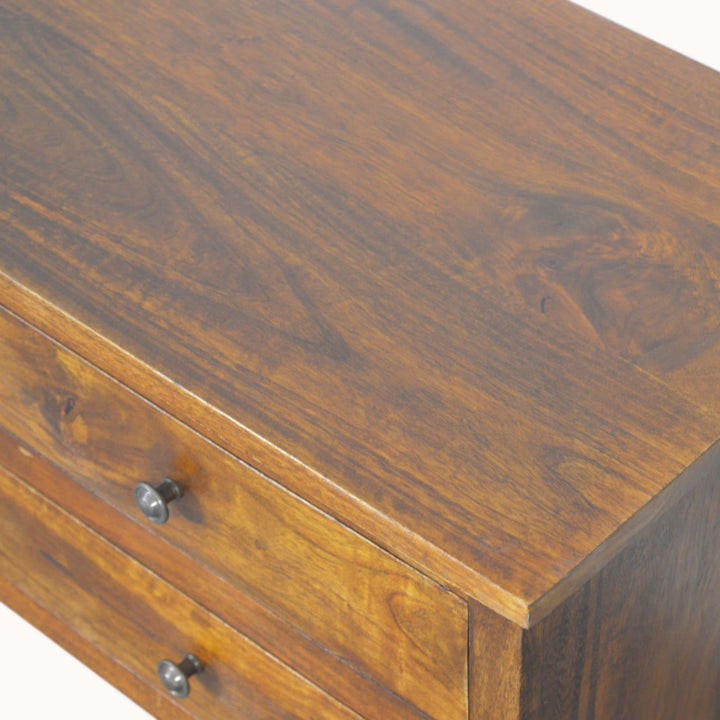 Chestnut Nordic Style TV Unit - Entertainment Center in Solid Mango Wood - product view 5 showing handcrafted solid mango...