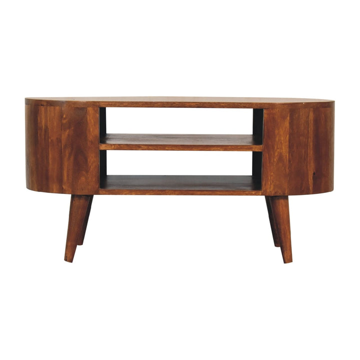 Cortez Chestnut TV Stand - Solid Mango Wood Entertainment Center for Living Room - product view 2 showing handcrafted...