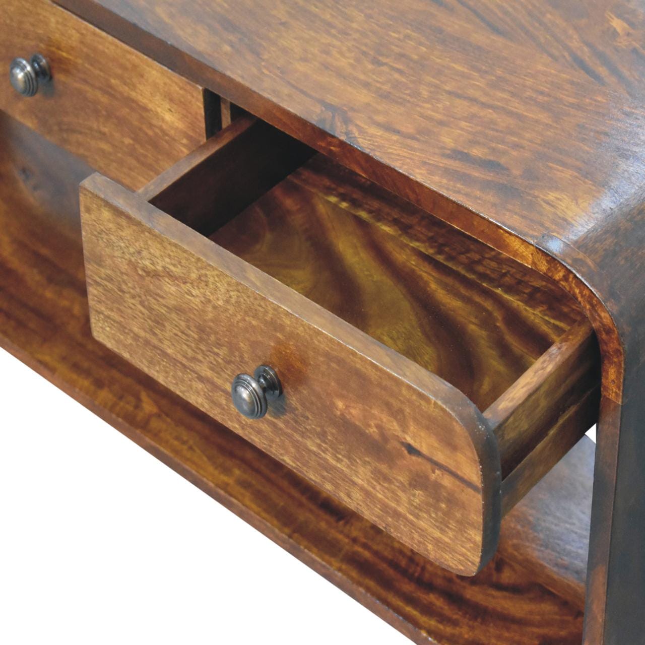 Handcrafted Aspen Slim TV Stand - Solid Mango Wood Entertainment Center for Living Room - product view 7 showing...