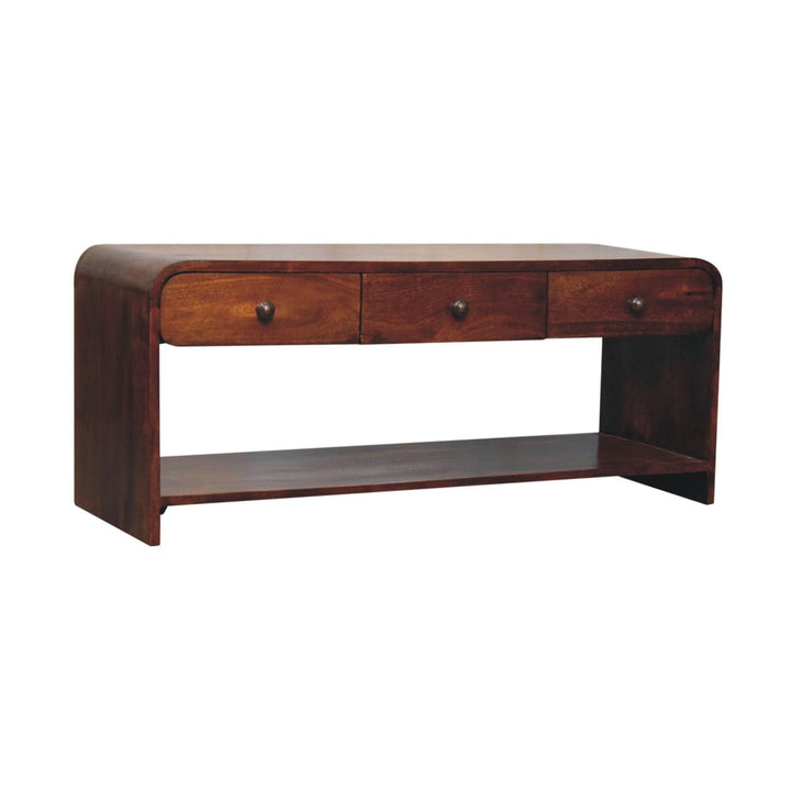 Handcrafted Aspen Slim TV Stand - Solid Mango Wood Entertainment Center for Living Room - product view 4 showing...