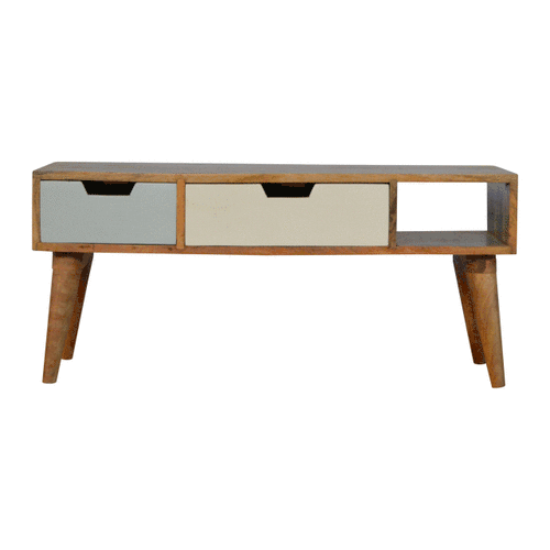Mid-Century Modern Gradient TV Stand - Solid Mango Wood Entertainment Center for Living Room - product view 8 showing...