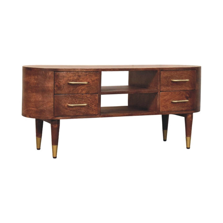 Mid-Century Modern Jetson Curve TV Stand - Solid Mango Wood Media Console for Living Room - product view 2 showing...