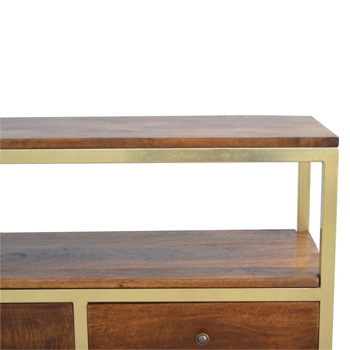 Mid-Century Modern TV Stand - Solid Mango Wood Entertainment Center for Living Room - product view 5 showing handcrafted...