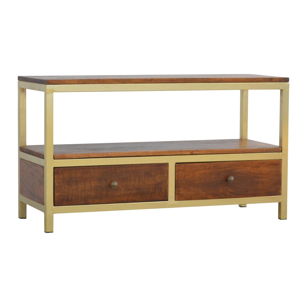 Mid-Century Modern TV Stand - Solid Mango Wood Entertainment Center for Living Room - main view showing handcrafted solid...