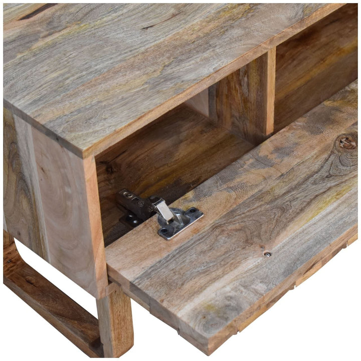 'U' Oak-ish Bench - Solid Mango Wood Seating Furniture for Entryway - product view 7 showing handcrafted solid mango wood...