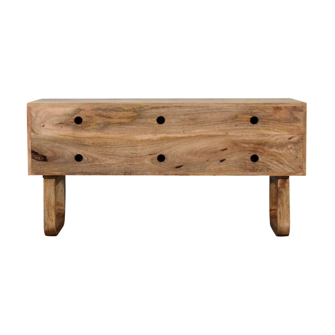 'U' Oak-ish Bench - Solid Mango Wood Seating Furniture for Entryway - product view 4 showing handcrafted solid mango wood...