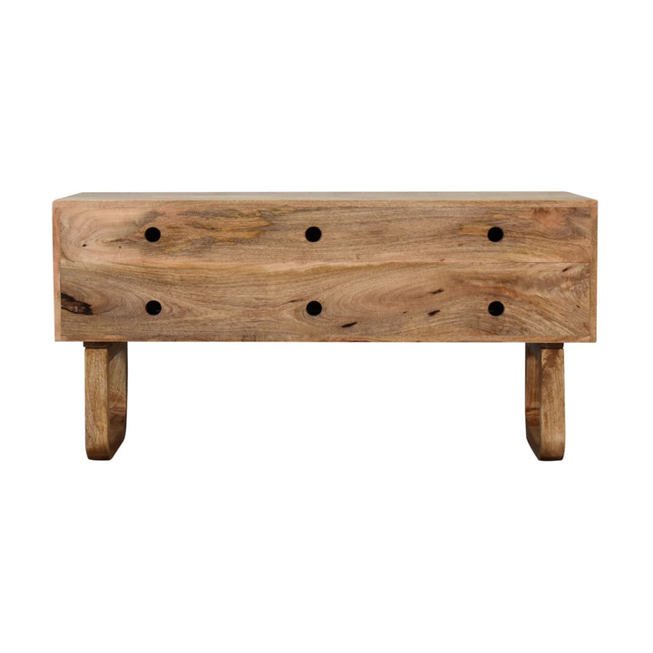 'U' Oak-ish Bench - Solid Mango Wood Seating Furniture for Entryway - product view 4 showing handcrafted solid mango wood...