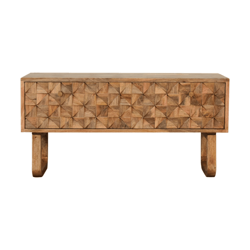 'U' Oak-ish Bench - Solid Mango Wood Seating Furniture for Entryway - product view 2 showing handcrafted solid mango wood...