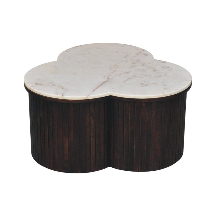 Verona Marble Coffee Table - Solid Mango Wood Center Table for Living Room - product view 3 showing handcrafted solid...