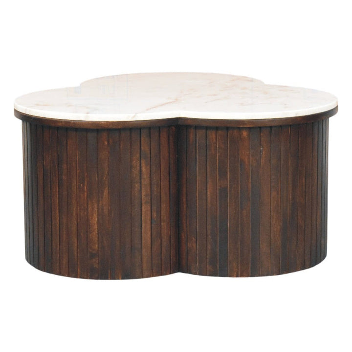 Verona Marble Coffee Table - Solid Mango Wood Center Table for Living Room - product view 2 showing handcrafted solid...