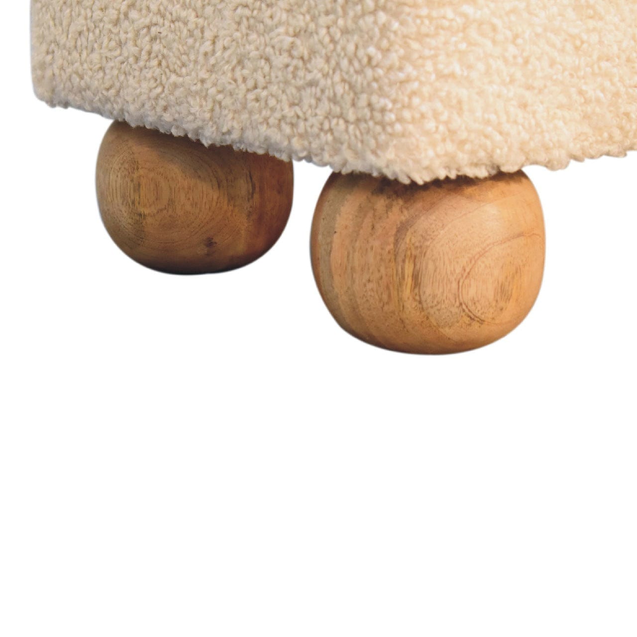 Vintage Leather Boucle Ball Footstool - Solid Mango Wood Accent Stool for Living Room - product view 7 showing...