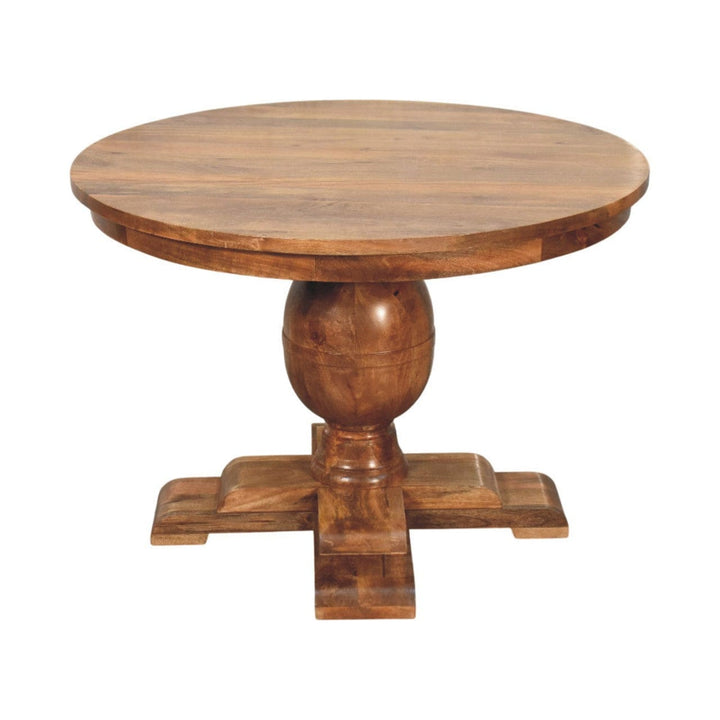 Wentworth Round Dining Table - Solid Mango Wood Kitchen Table - product view 4 showing handcrafted solid mango wood...