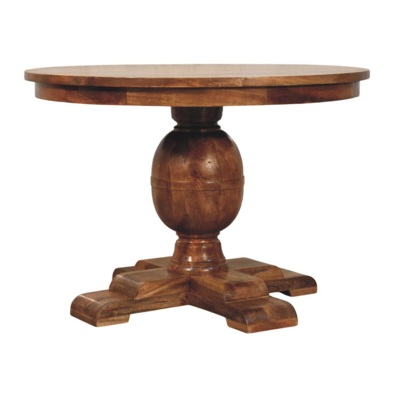 Wentworth Round Dining Table - Solid Mango Wood Kitchen Table - product view 3 showing handcrafted solid mango wood...