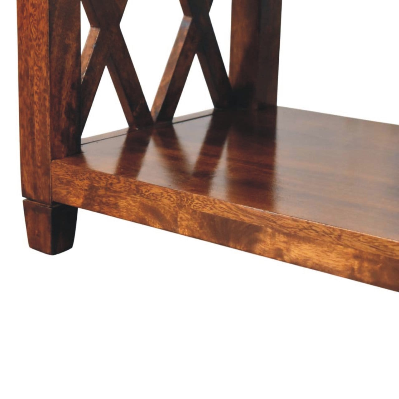 X-Frame Chestnut Coffee Table - Solid Mango Wood Center Table for Living Room - product view 7 showing handcrafted solid...