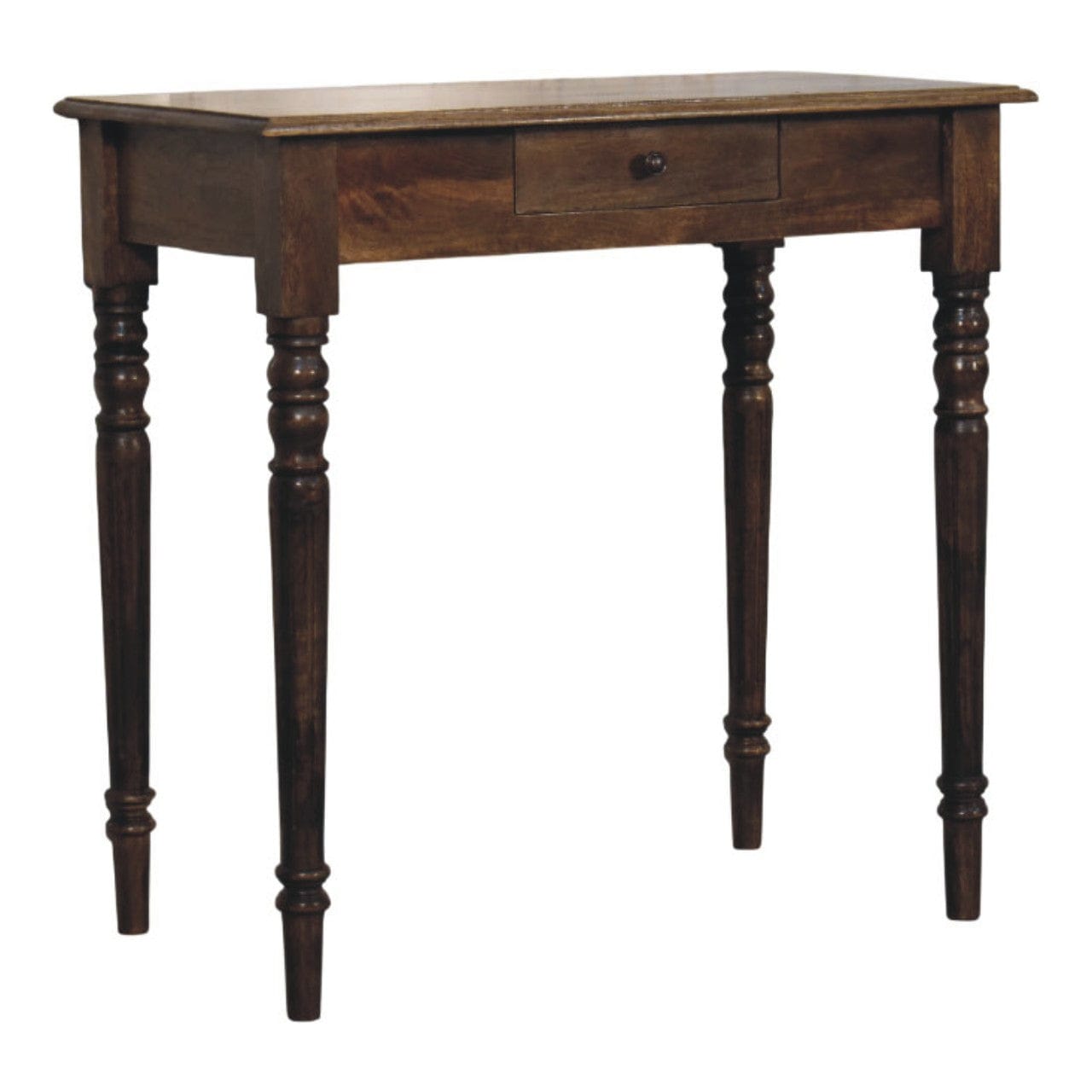 Heritage Turned-Leg Desk in Classic Grey Tone - Solid Mango Wood Writing Desk - product view 3 showing handcrafted solid...