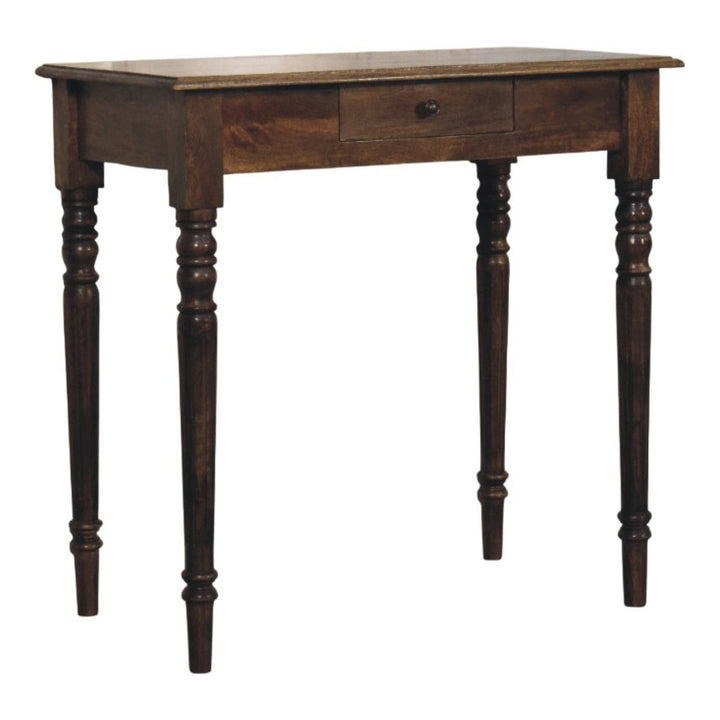 Heritage Turned-Leg Desk in Classic Grey Tone - Solid Mango Wood Writing Desk - product view 3 showing handcrafted solid...