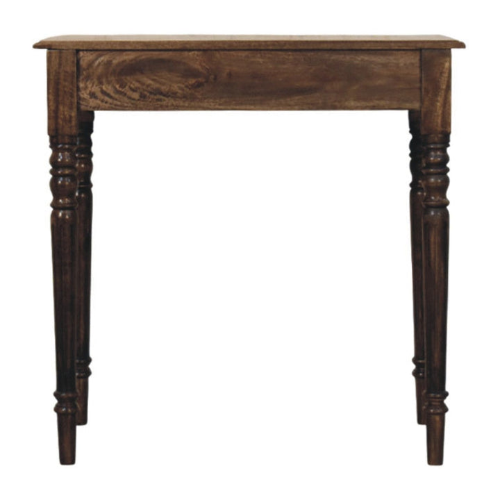Heritage Turned-Leg Desk in Classic Grey Tone - Solid Mango Wood Writing Desk - product view 9 showing handcrafted solid...