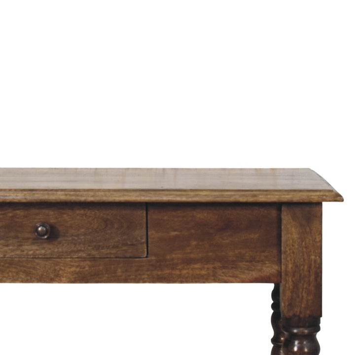 Heritage Turned-Leg Desk in Classic Grey Tone - Solid Mango Wood Writing Desk - product view 4 showing handcrafted solid...