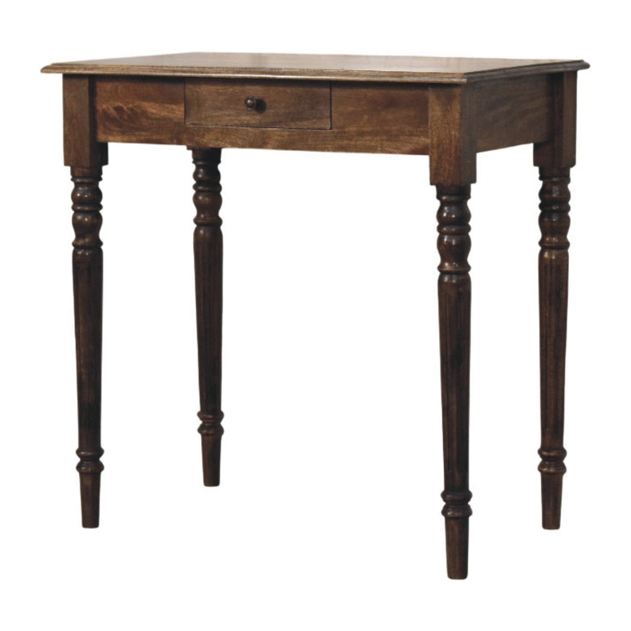 Heritage Turned-Leg Desk in Classic Grey Tone - Solid Mango Wood Writing Desk - product view 2 showing handcrafted solid...