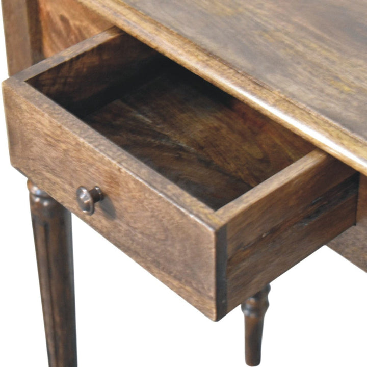 Heritage Turned-Leg Desk in Classic Grey Tone - Solid Mango Wood Writing Desk - product view 6 showing handcrafted solid...