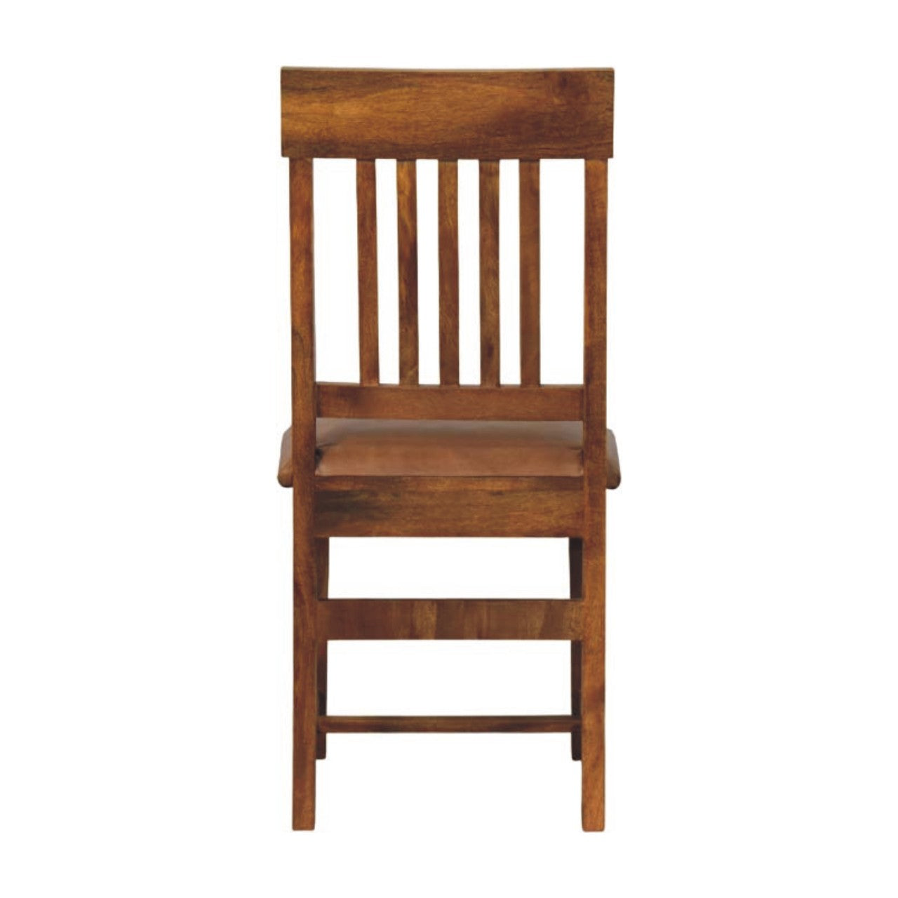 Amber Oak Leather Slatted Dining Chair in Solid Mango Wood - product view 6 showing handcrafted solid mango wood chair