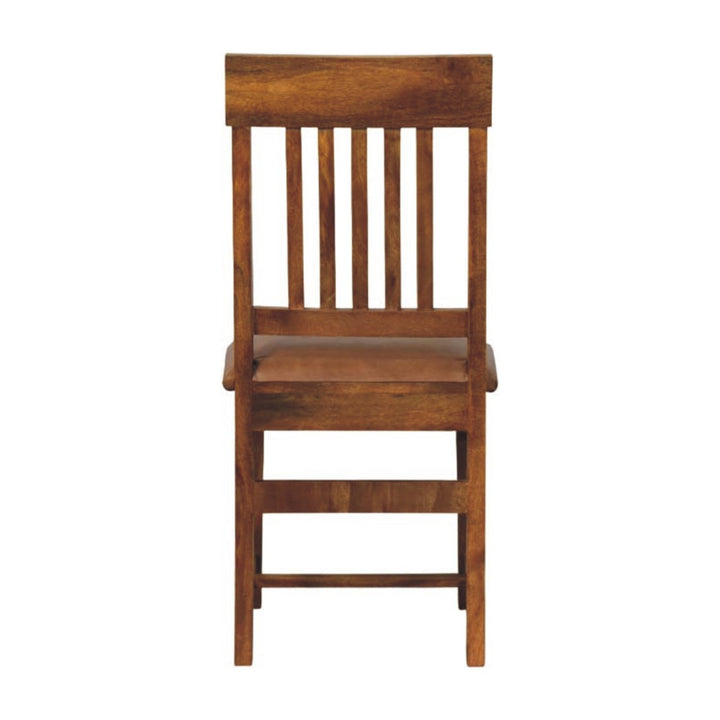 Amber Oak Leather Slatted Dining Chair in Solid Mango Wood - product view 6 showing handcrafted solid mango wood chair