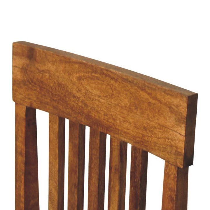 Amber Oak Leather Slatted Dining Chair in Solid Mango Wood - product view 3 showing handcrafted solid mango wood chair