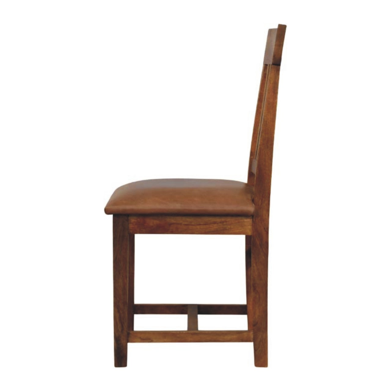 Amber Oak Leather Slatted Dining Chair in Solid Mango Wood - product view 7 showing handcrafted solid mango wood chair