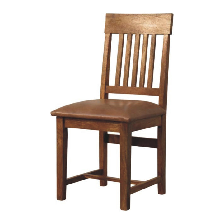 Amber Oak Leather Slatted Dining Chair in Solid Mango Wood - main view showing handcrafted solid mango wood chair