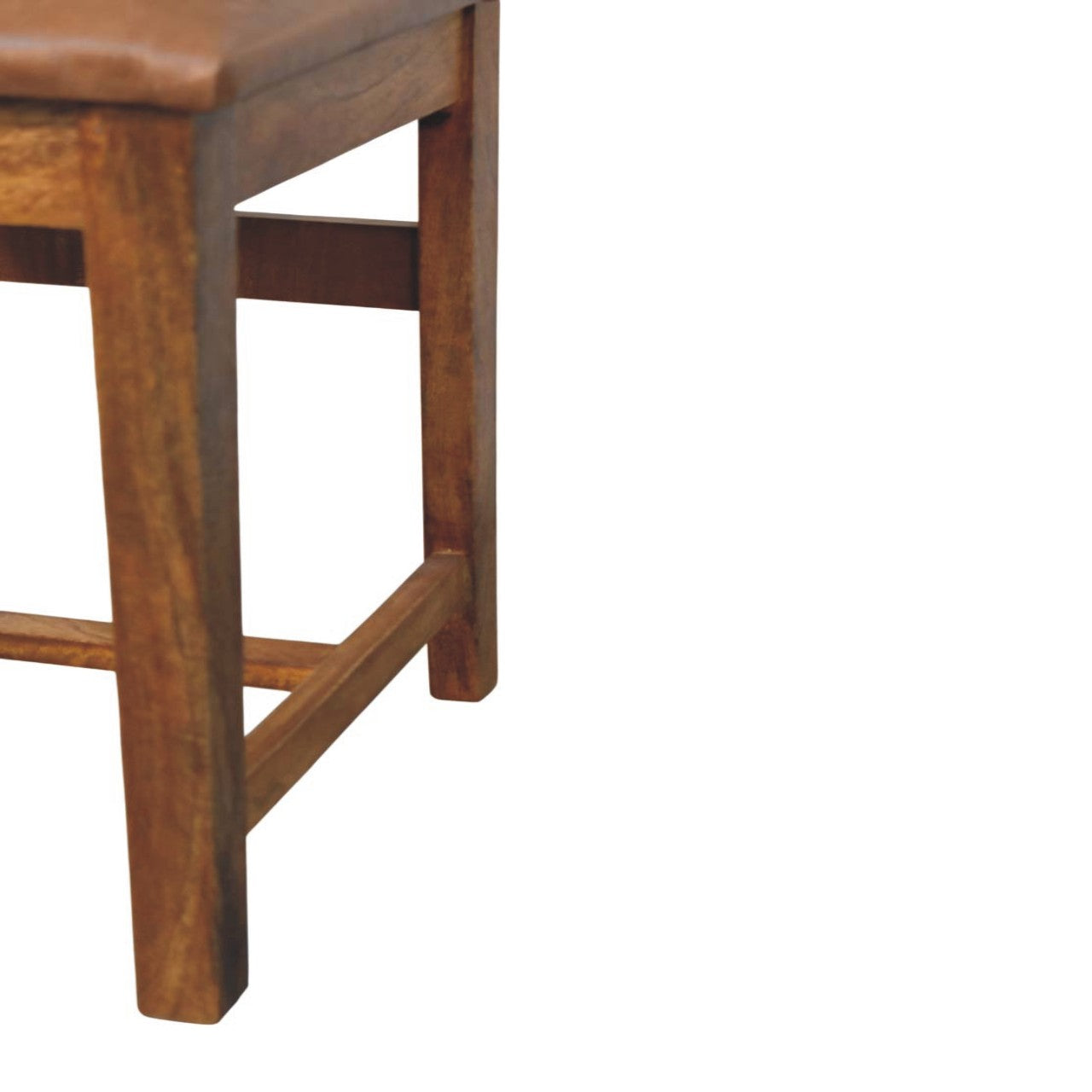 Amber Oak Leather Slatted Dining Chair in Solid Mango Wood - product view 5 showing handcrafted solid mango wood chair