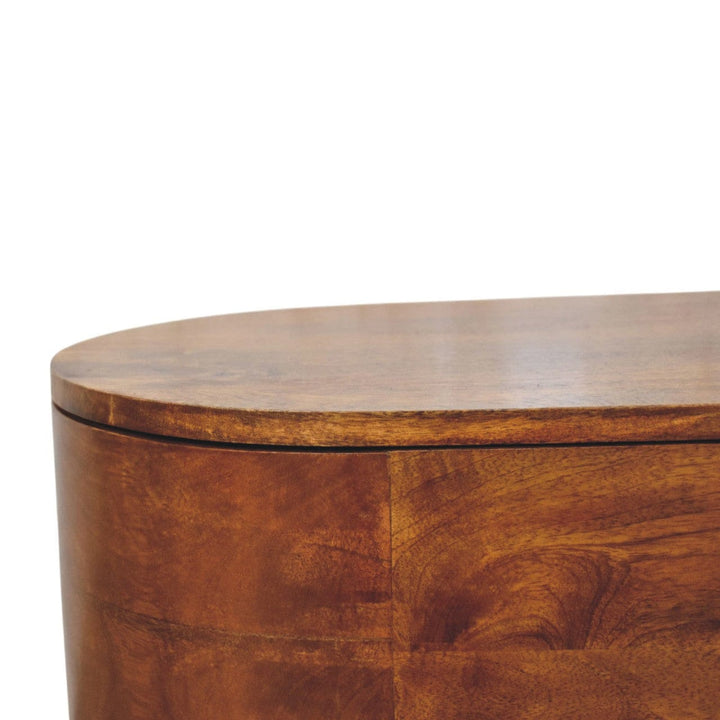 Loren Chestnut Storage Box Bench - Solid Mango Wood Storage Chest with Seating - product view 4 showing handcrafted solid...
