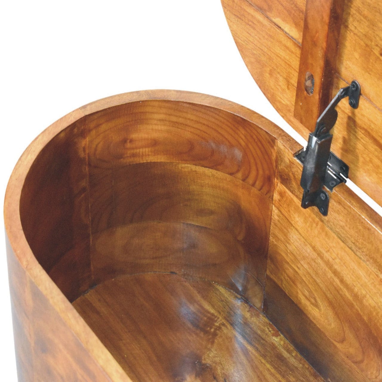 Loren Chestnut Storage Box Bench - Solid Mango Wood Storage Chest with Seating - product view 6 showing handcrafted solid...