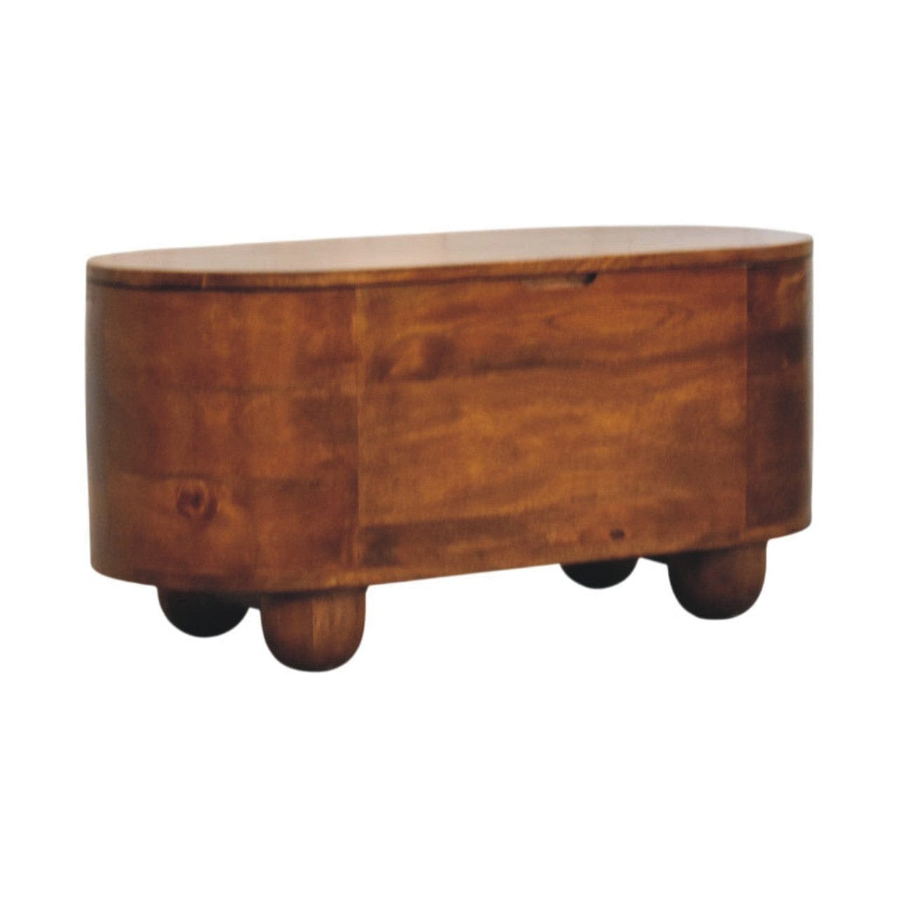 Loren Chestnut Storage Box Bench - Solid Mango Wood Storage Chest with Seating - product view 2 showing handcrafted solid...