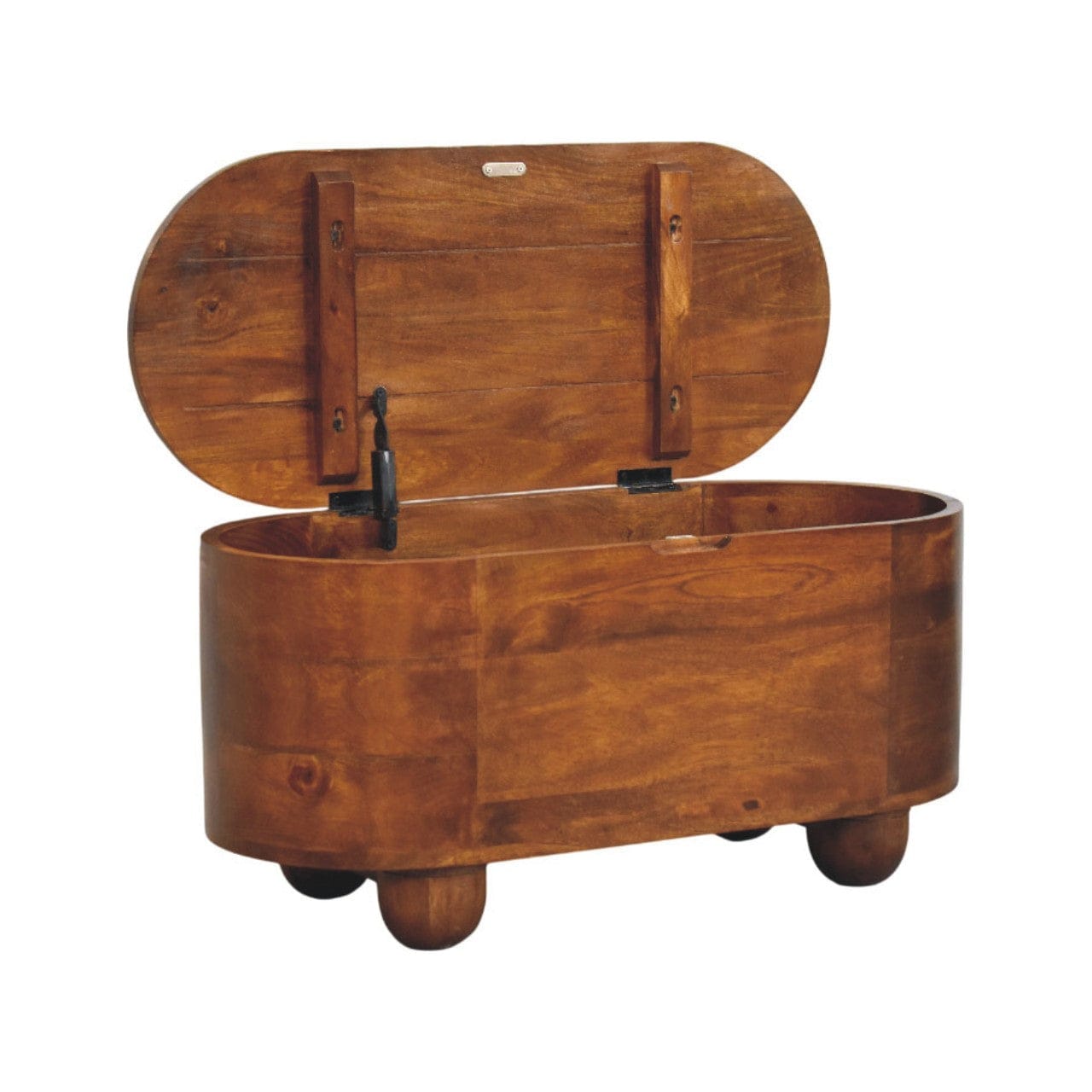 Loren Chestnut Storage Box Bench - Solid Mango Wood Storage Chest with Seating - product view 7 showing handcrafted solid...