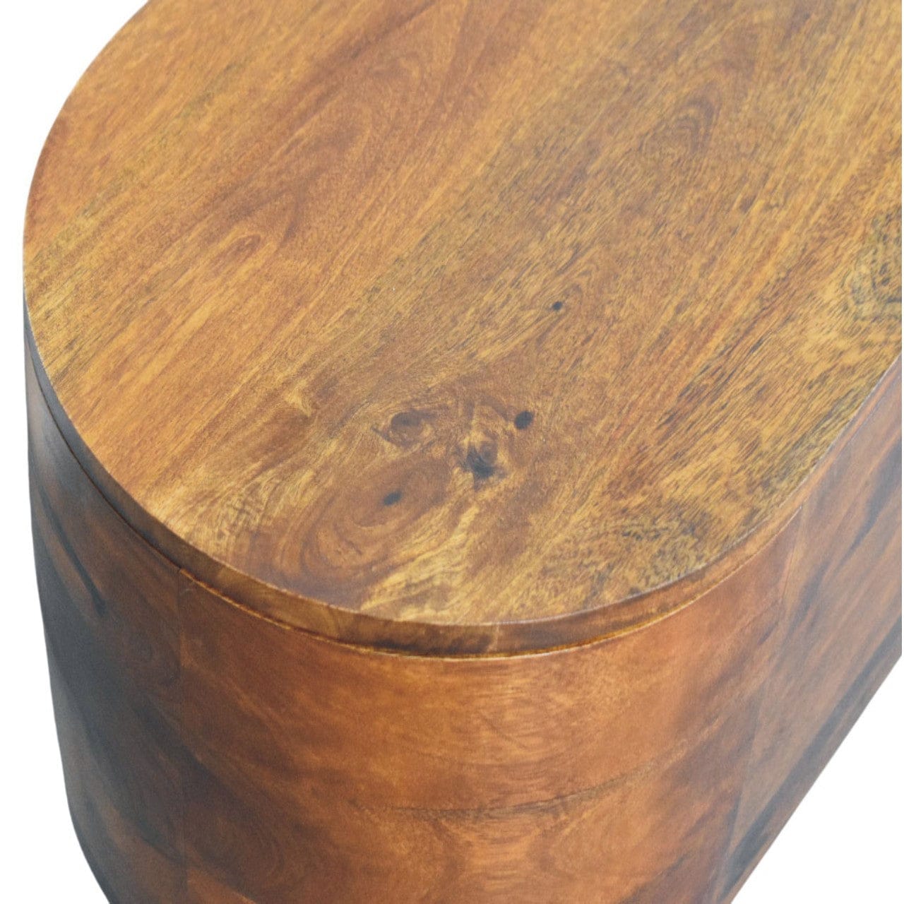 Loren Chestnut Storage Box Bench - Solid Mango Wood Storage Chest with Seating - product view 5 showing handcrafted solid...