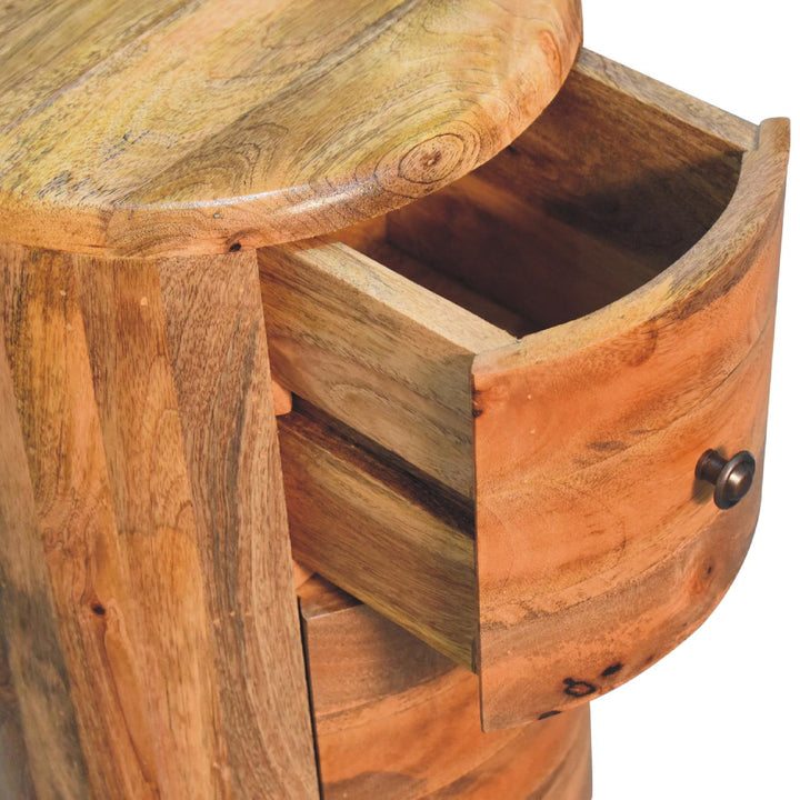Mango Drum Side Table - Solid Mango Wood Round Accent Table - product view 6 showing handcrafted solid mango wood side table