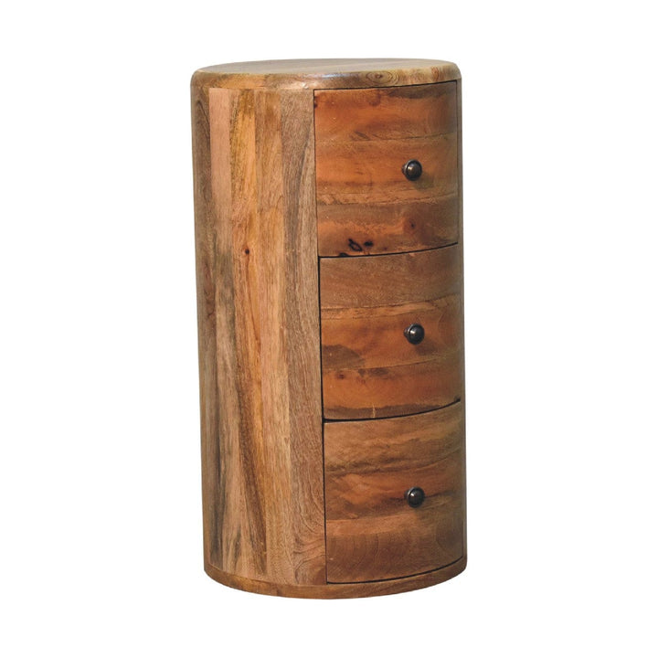 Mango Drum Side Table - Solid Mango Wood Round Accent Table - product view 3 showing handcrafted solid mango wood side table