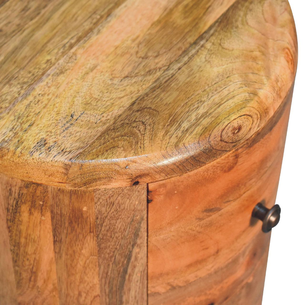 Mango Drum Side Table - Solid Mango Wood Round Accent Table - product view 5 showing handcrafted solid mango wood side table