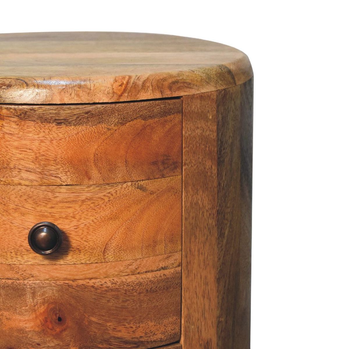 Mango Drum Side Table - Solid Mango Wood Round Accent Table - product view 4 showing handcrafted solid mango wood side table